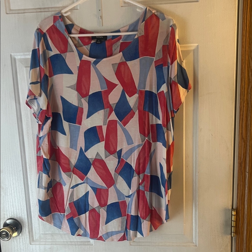 Alfani Multicolor Geometric Short Sleeve Tee